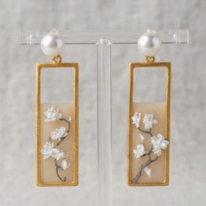 Magnolia Flowers Scroll Earrings