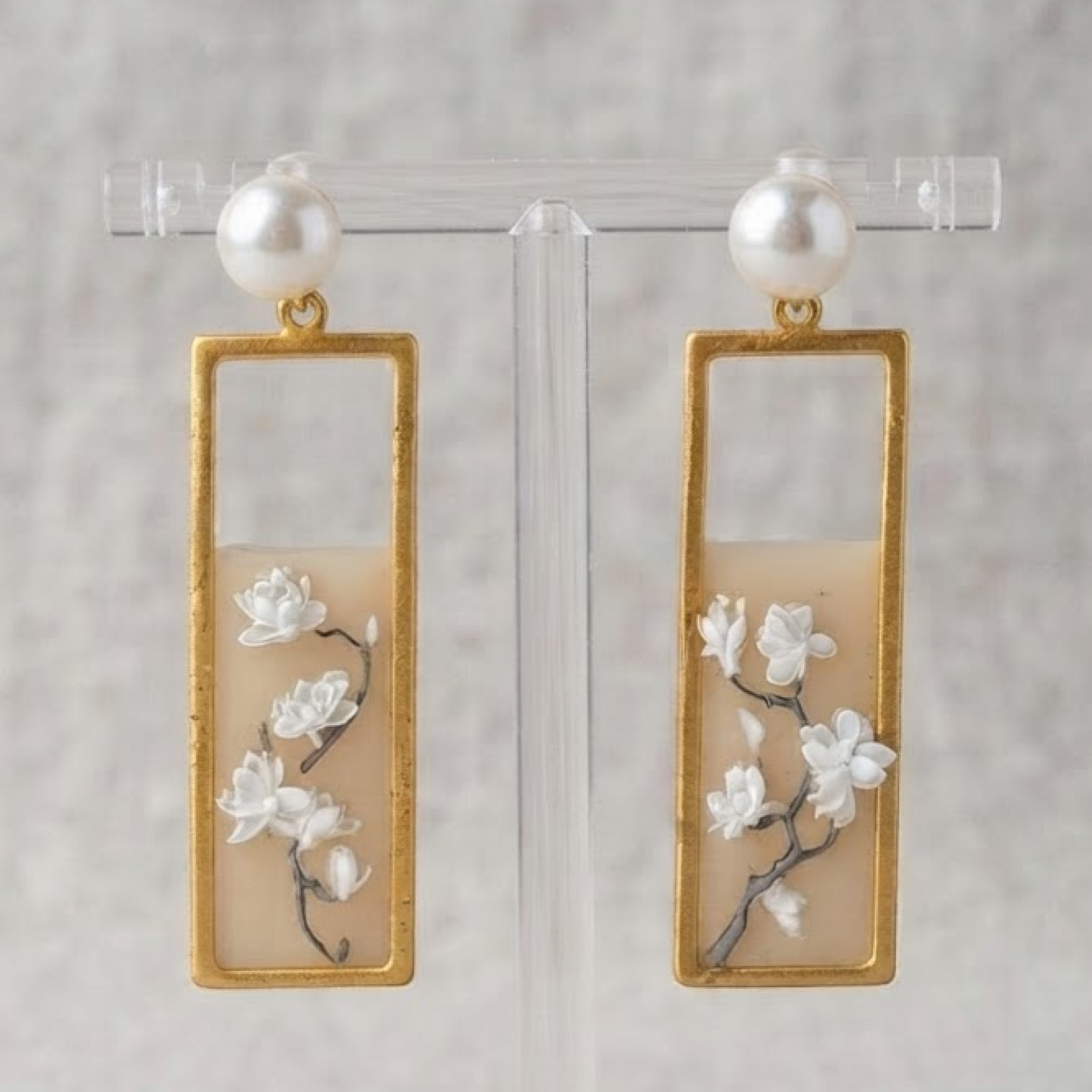 Magnolia Flowers Scroll Earrings