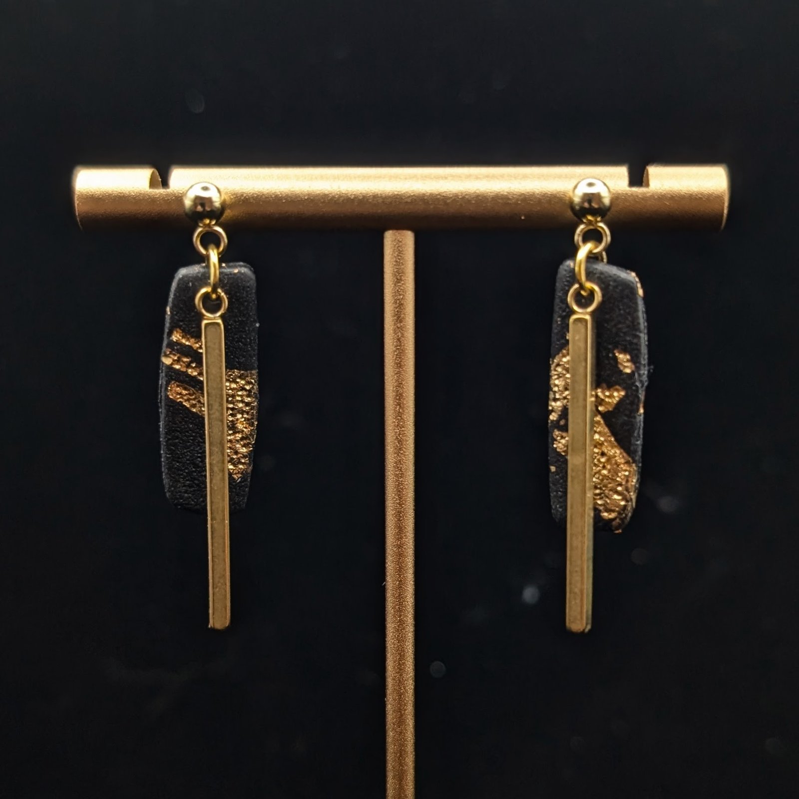 Black & Gold Abstract Drop Earrings