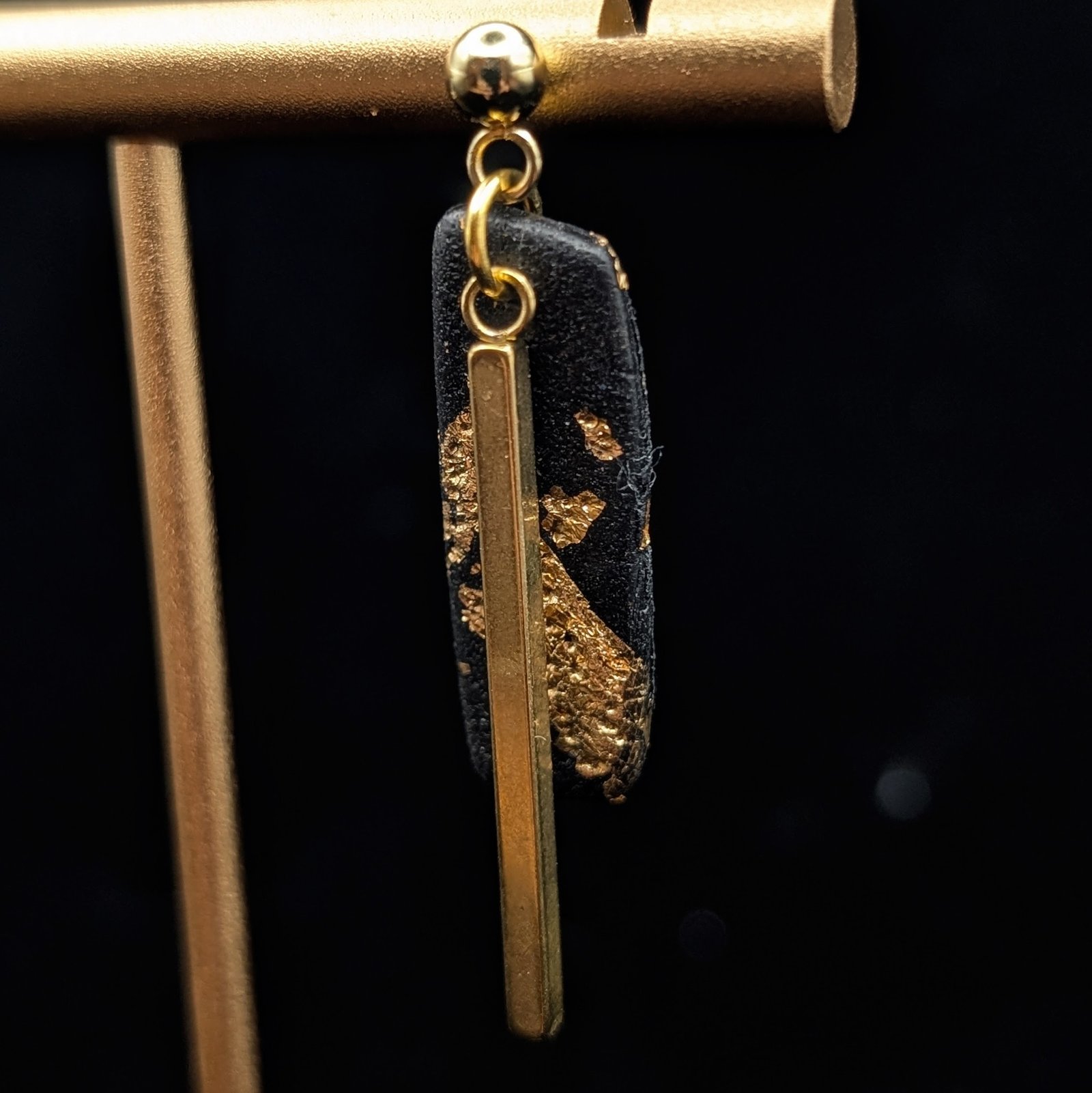 Black & Gold Abstract Drop Earrings - Image 2