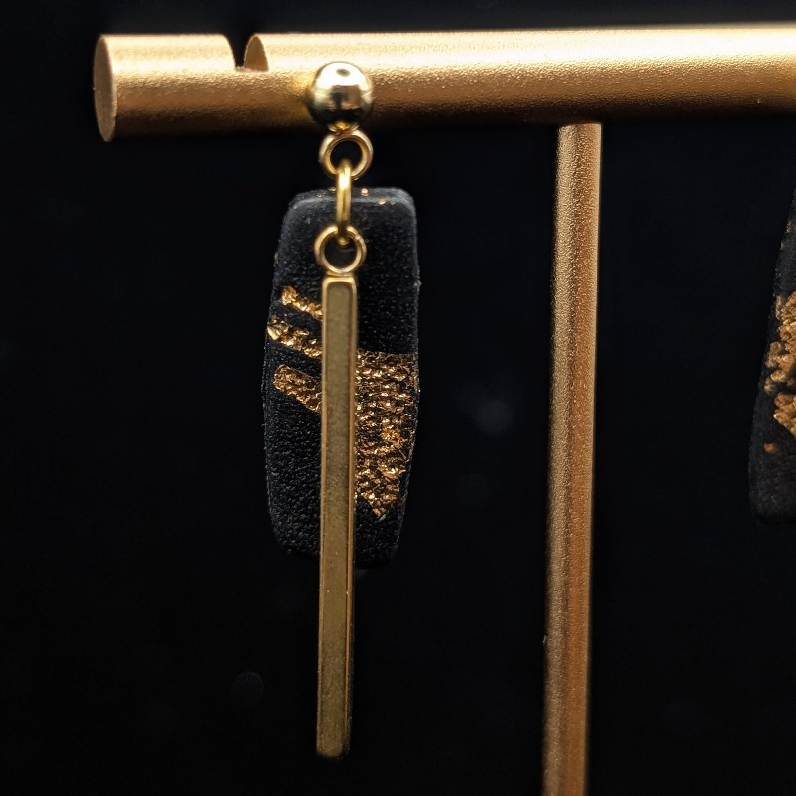 Black & Gold Abstract Drop Earrings - Image 3
