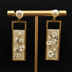 Magnolia Flowers Scroll Earrings