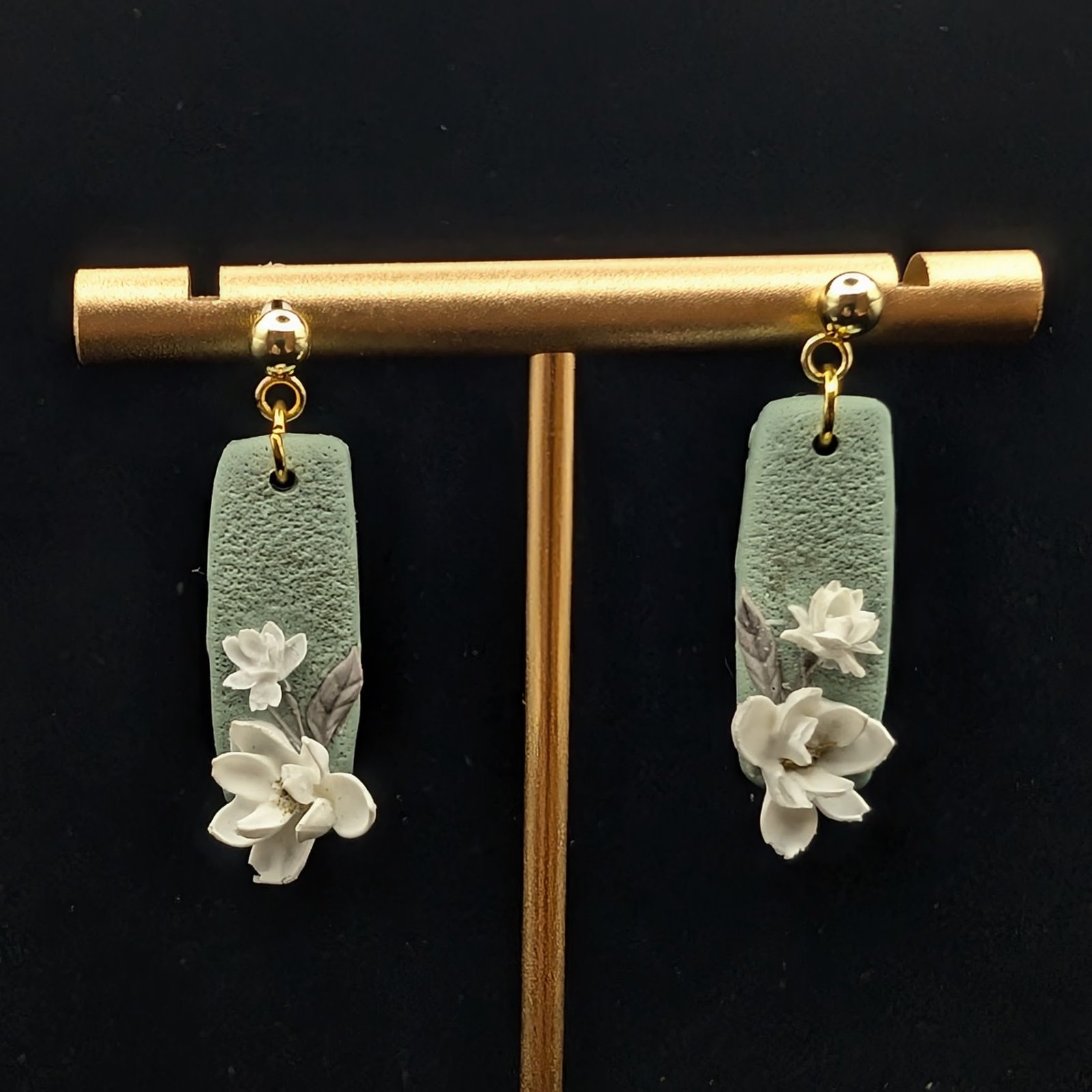 Sage Green Floral Drop Earrings