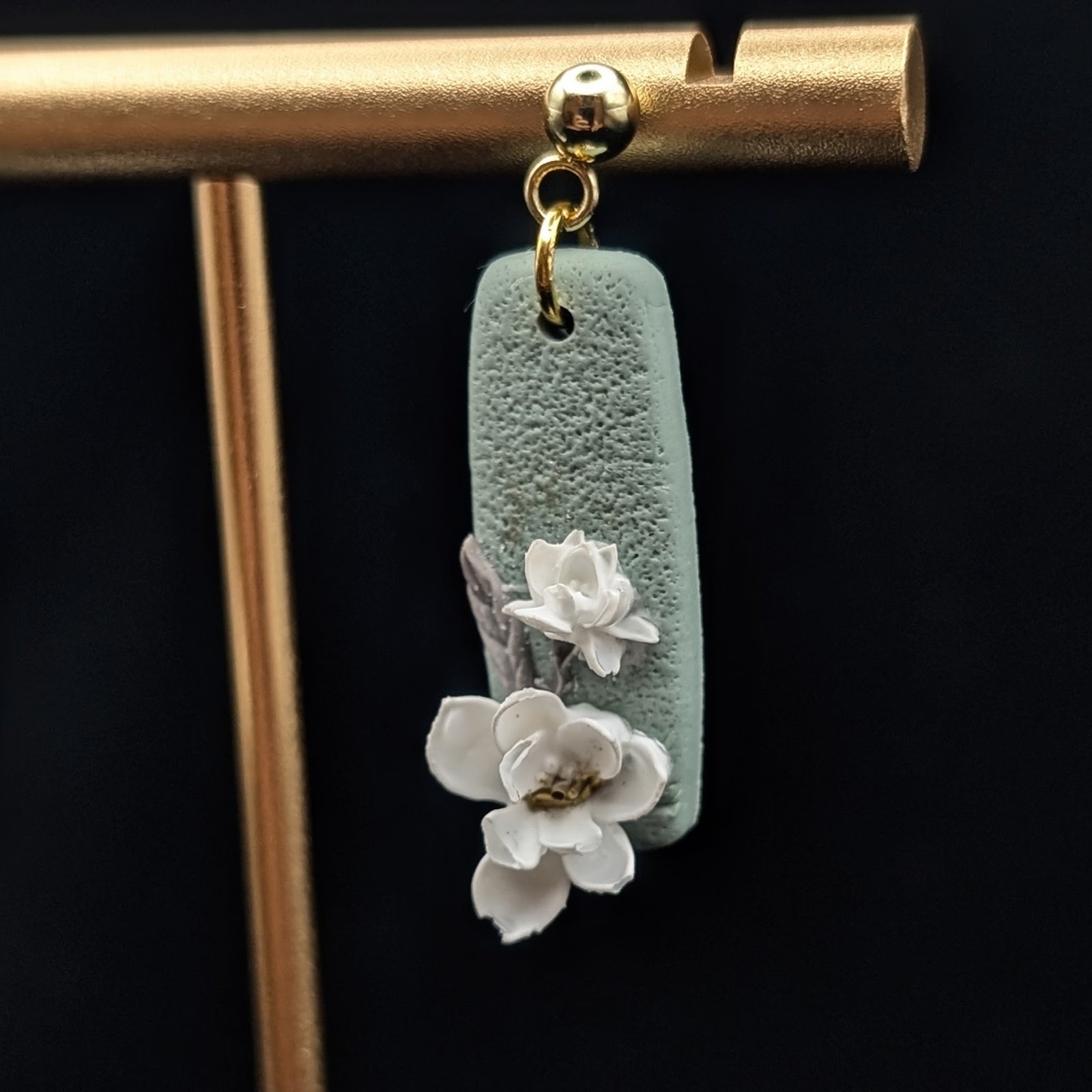 Sage Green Floral Drop Earrings - Image 2