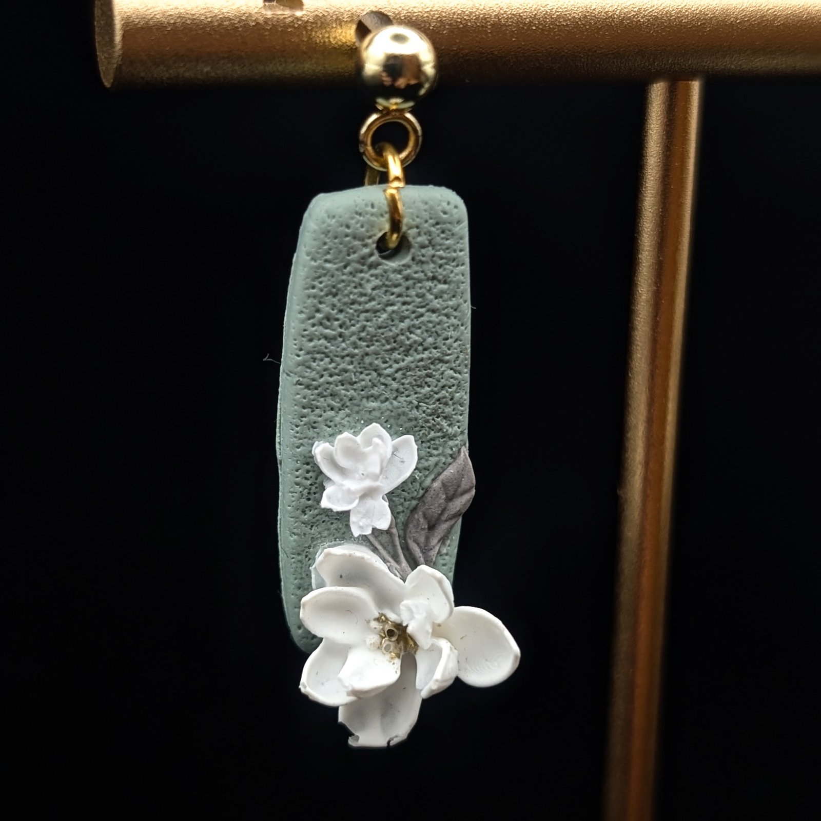 Sage Green Floral Drop Earrings - Image 3